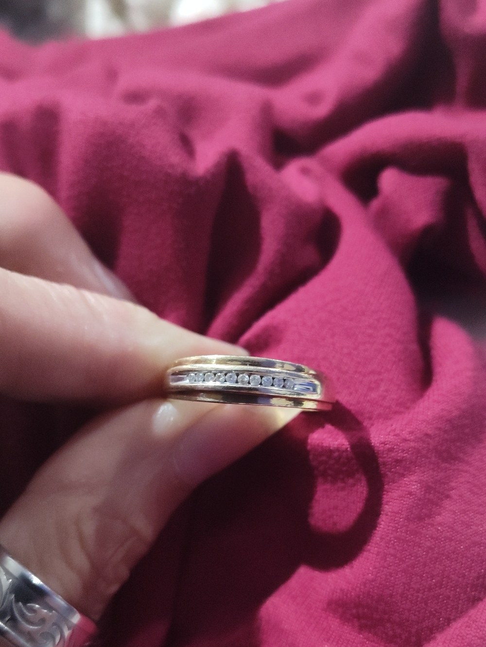 Men's Two-Tone Gold & Silver Ring with Clear Stone Channel